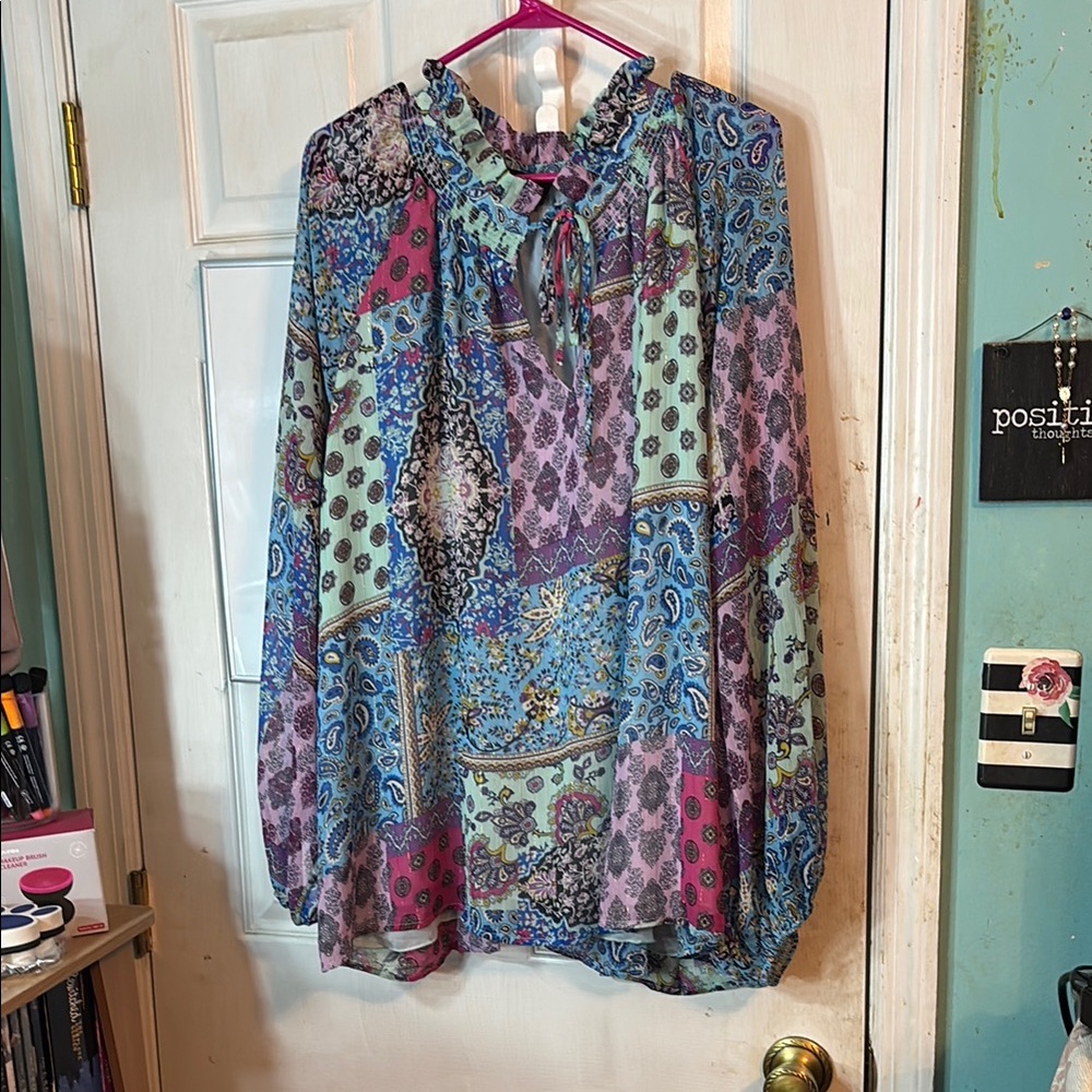 Fate Curve Size 3X Multicolor Patchwork Blouse